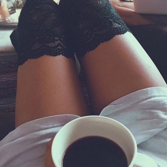 Black Lace Thigh High Over the Knee Socks - Picture 2 of 2